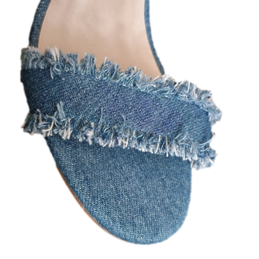 Mix No 6 Distressed Denim Peep Toe Stilleto Sandals Size 6.5 - Picture 7 of 10